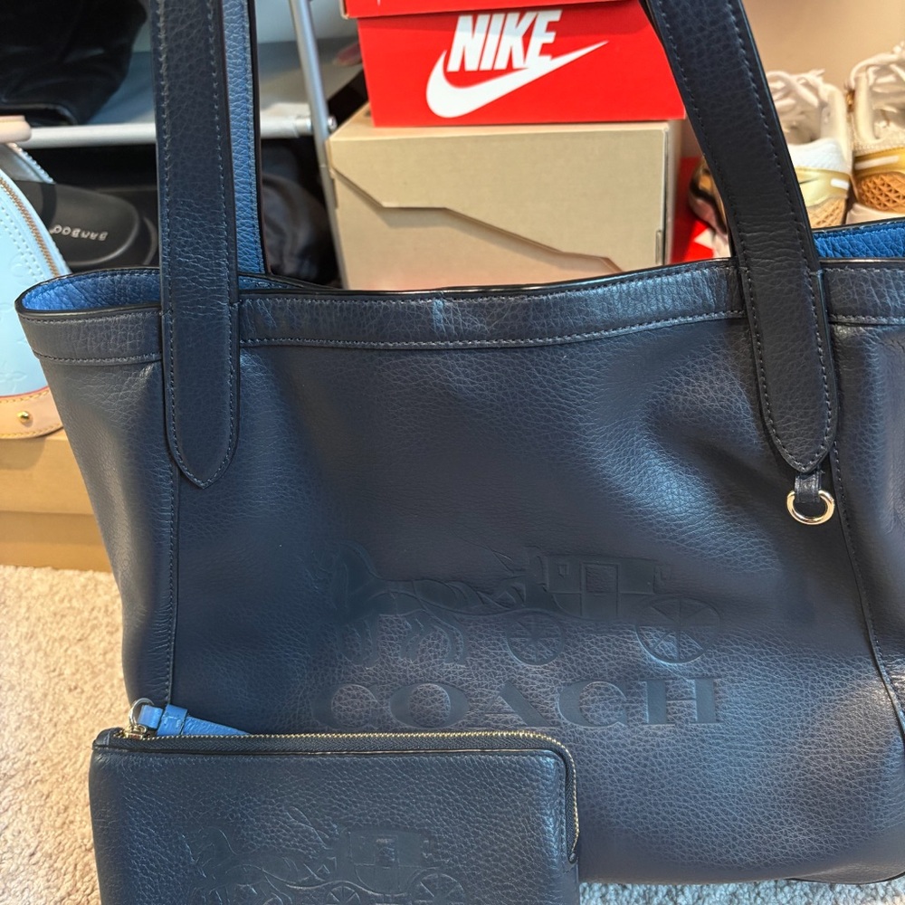 Coach Dark Blue Leather Tote - Picture 3 of 4